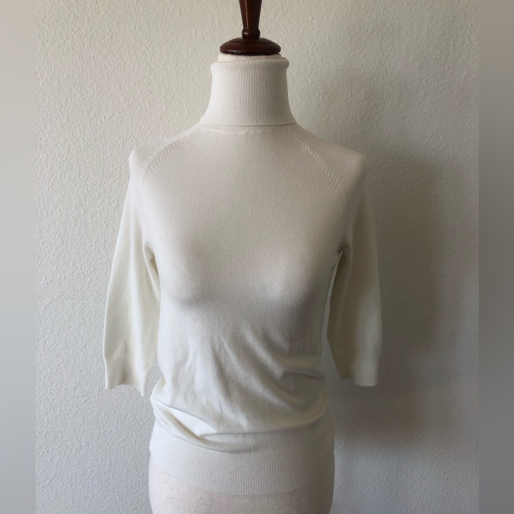 ZARA - BASIC HIGH COLLAR KNIT SWEATER + WHITE/WOMENS S